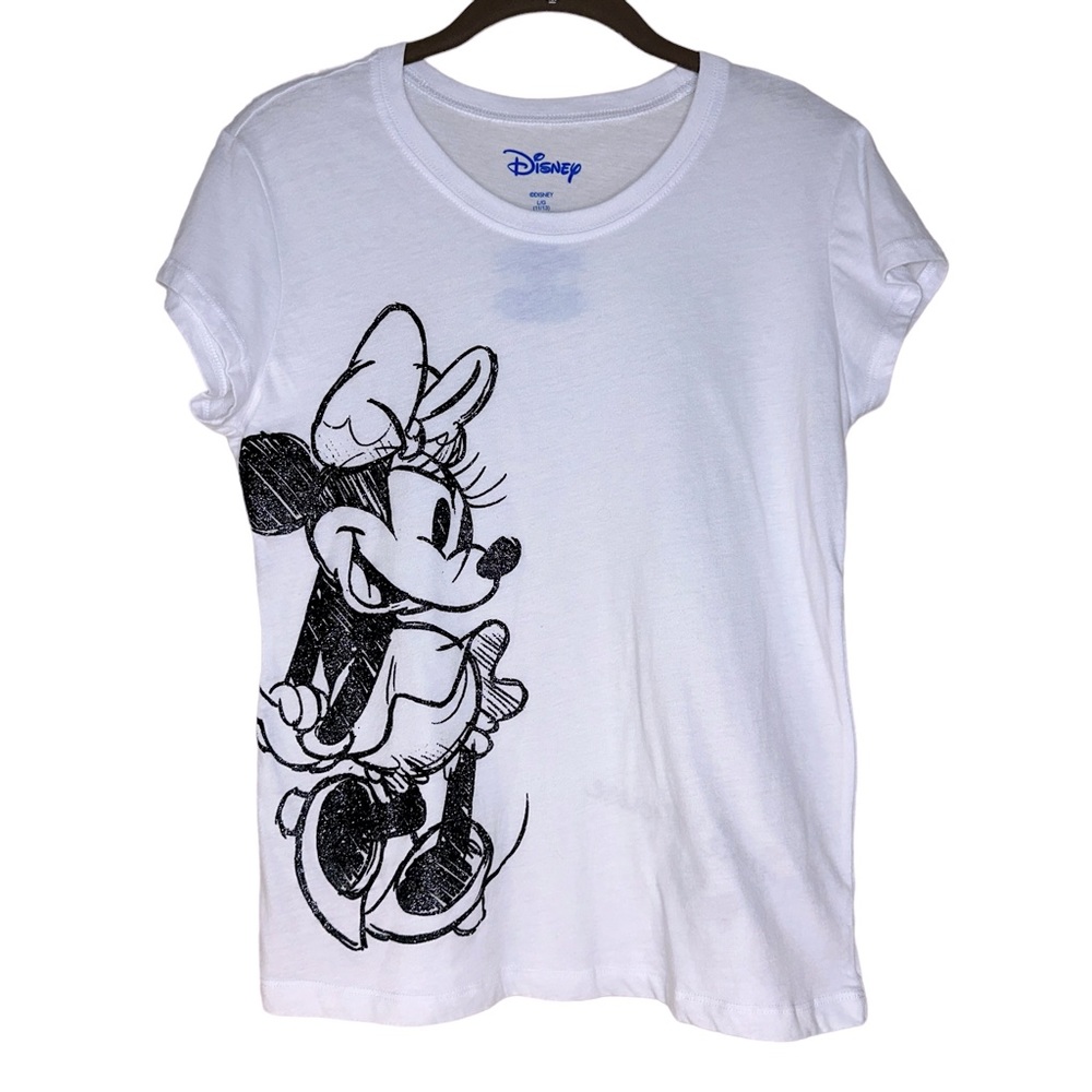 Disney Minnie Mouse Black White Sketch Drawing Short Sleeve Tee